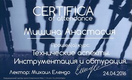 Сертификат о прохождении курса «Технические аспекты. Инструментация и обтурация»