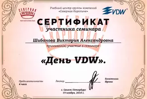 Сертификат "День VDW" Шибановой В.А.